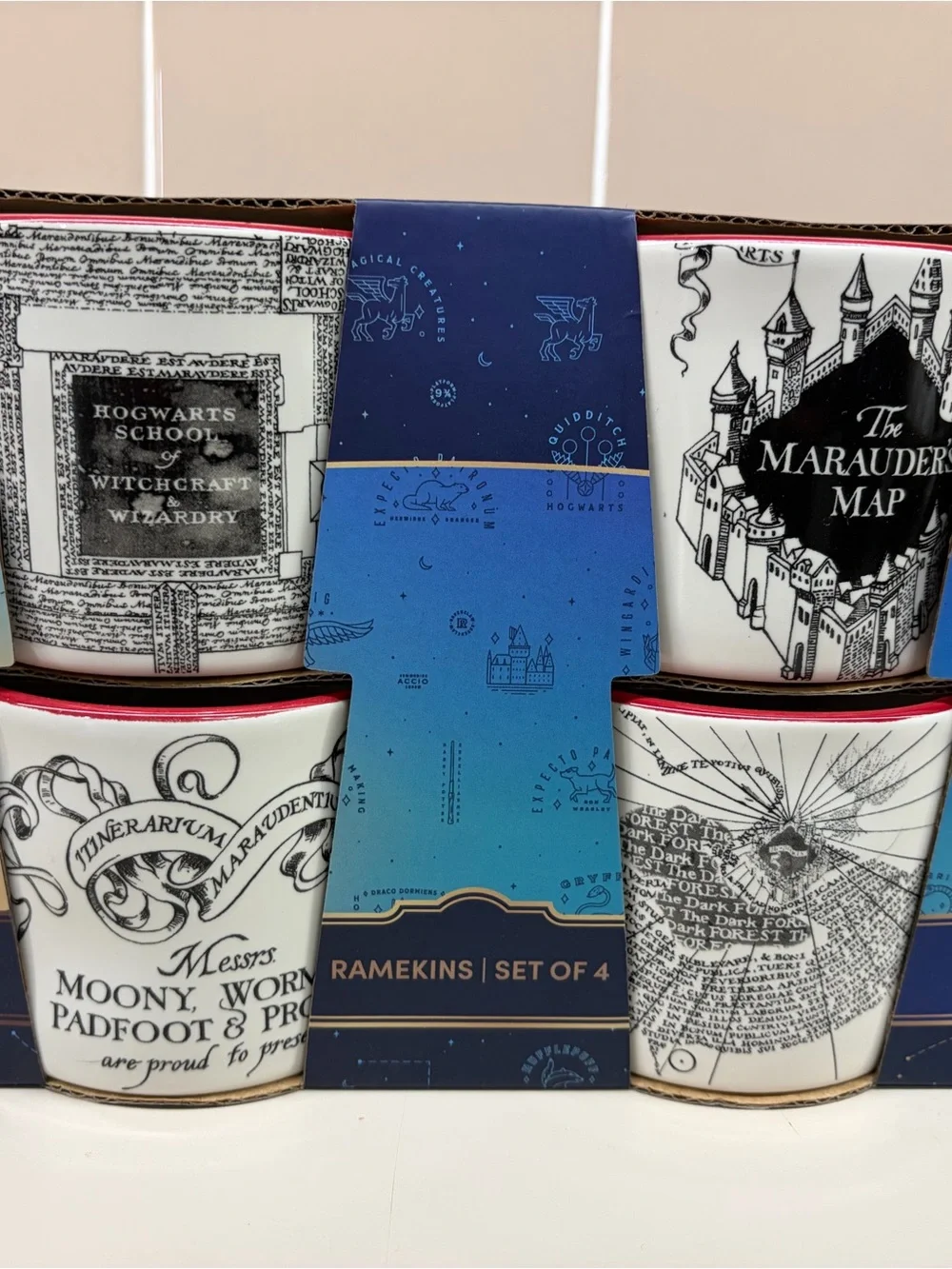 Harry Potter Marauder's Map Ceramic Ramekins Set of 4 - Black & White